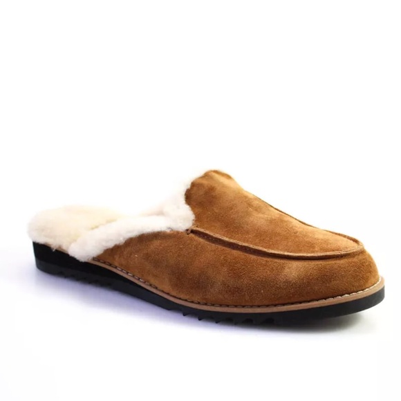 Eileen Fisher Suede Shearling Lamb Fur Slide Slip on Mules Brown - 7 - Picture 6 of 11